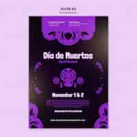 PSD gratuito plantilla de impresión de dia de muertos morado