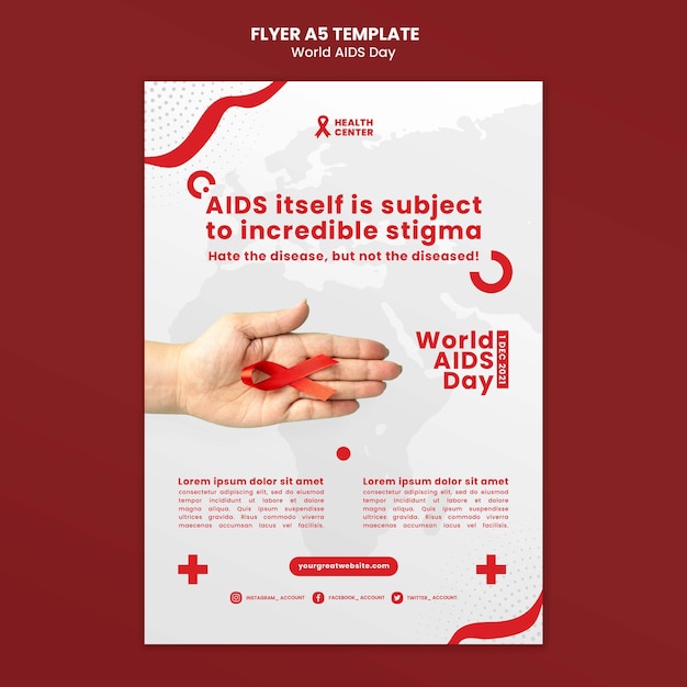 Plantilla de impresión del día mundial del sida con detalles en rojo