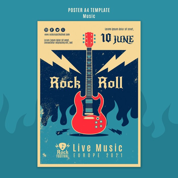 Plantilla de impresión de festival de música rock