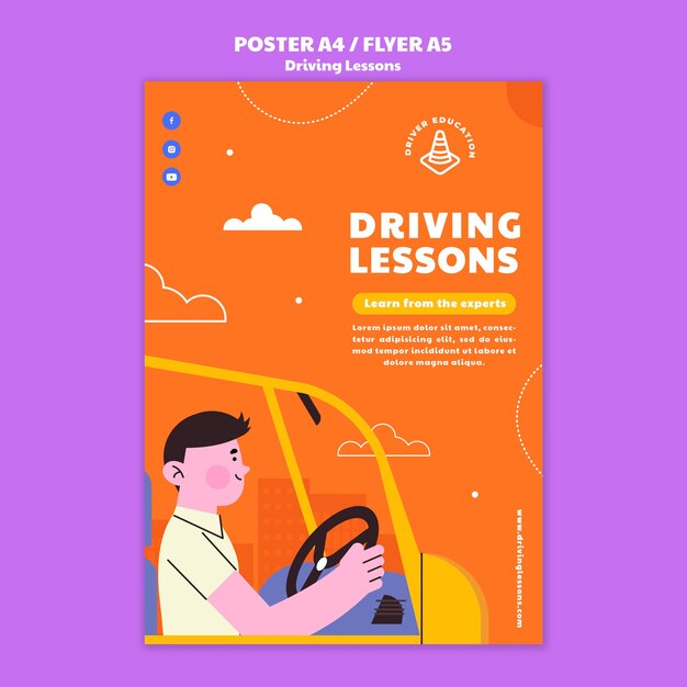Plantilla de impresión ilustrada de la escuela de conducción