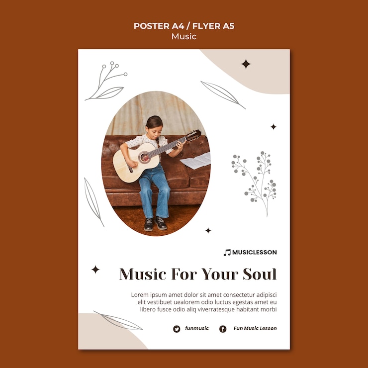 PSD gratuito plantilla de impresión de lecciones de guitarra