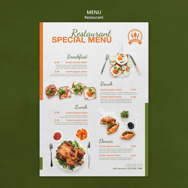 Plantilla de impresión de menú especial de restaurante