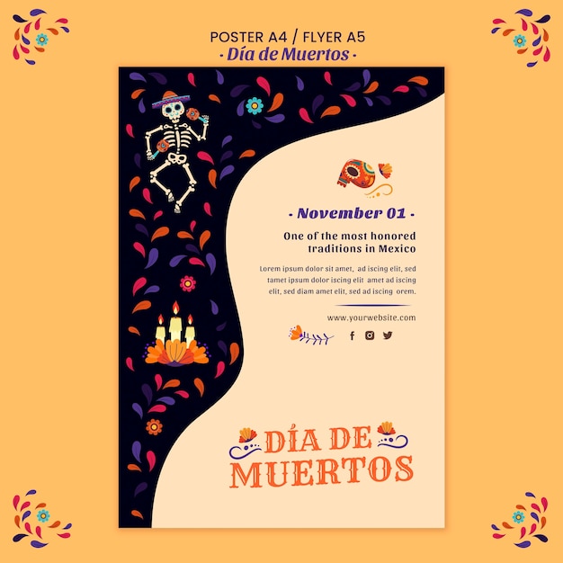 PSD gratuito plantilla de impresión de póster del día de muertos