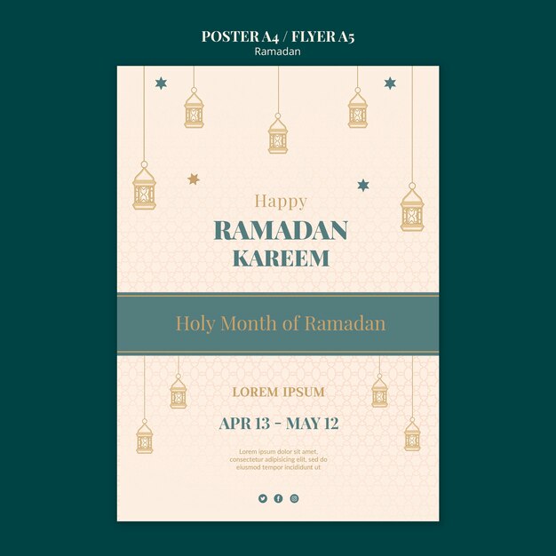 Plantilla de impresión de Ramadán con elementos dibujados