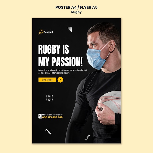 Plantilla de impresión de rugby con foto