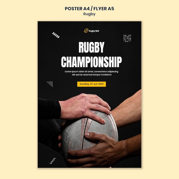 PSD gratuito plantilla de impresión de rugby con foto