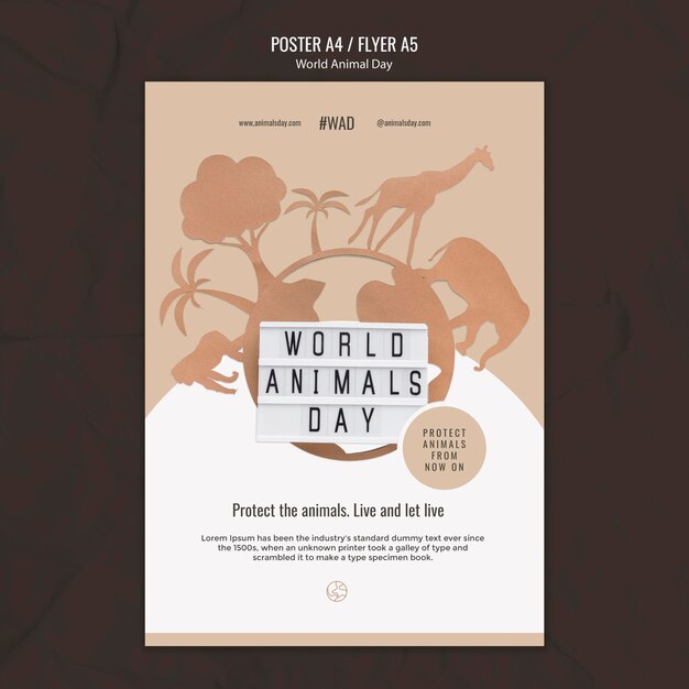 Plantilla de impresión vertical del día mundial de los animales