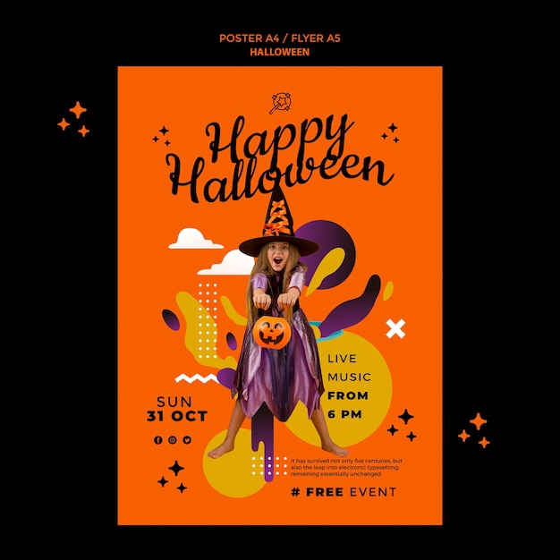 PSD gratuito plantilla de impresión vertical de halloween