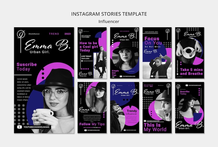 PSD gratuito plantilla de influencer de diseño plano