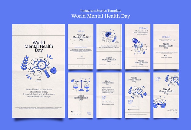 PSD gratuito plantilla de instagram del día internacional de la salud mental de diseño plano