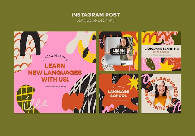 Plantilla de instagram de idioma de aprendizaje colorido