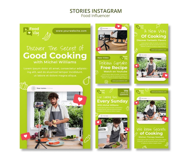 PSD gratuito plantilla de instagram de influencer de comida de diseño plano
