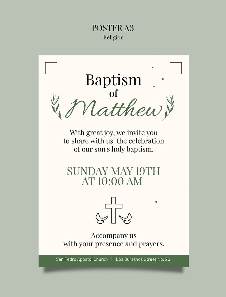 PSD gratuito plantilla de invitación al bautismo