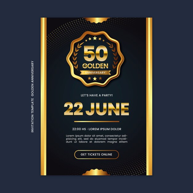 Plantilla de invitación de aniversario de oro