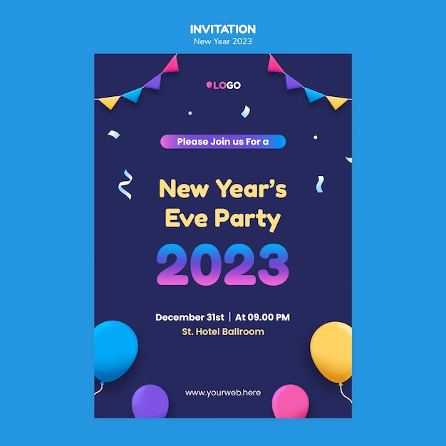 Plantilla de invitación de año nuevo degradado 2023