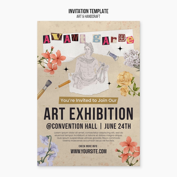 PSD gratuito plantilla de invitación de artes y artesanías dibujadas a mano
