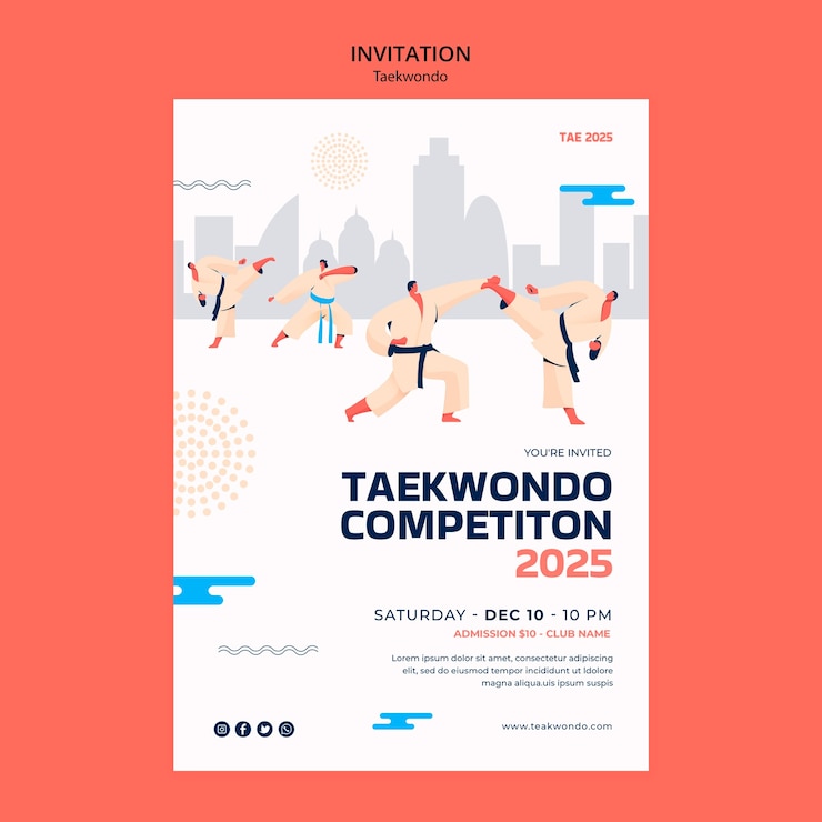 PSD gratuito plantilla de invitación de artes marciales de tawkwondo tradicional
