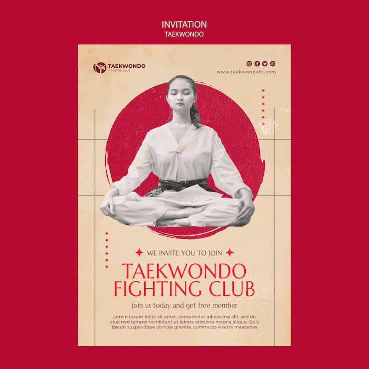 PSD gratuito plantilla de invitación de artes marciales de tawkwondo tradicional