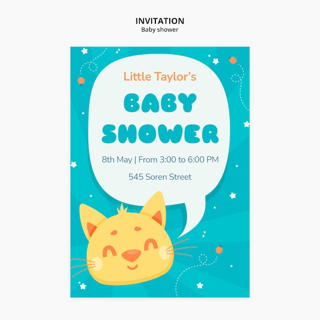 Plantilla de invitación de baby shower de diseño plano