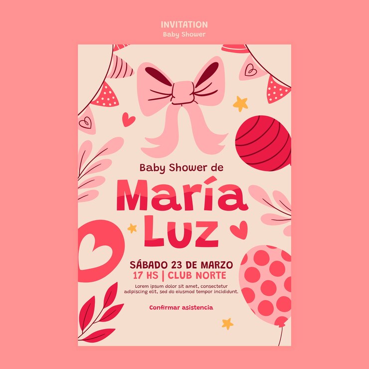 PSD gratuito plantilla de invitación de baño de bebé de diseño plano.