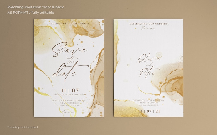 PSD gratuito plantilla de invitación de boda abstracta dorada