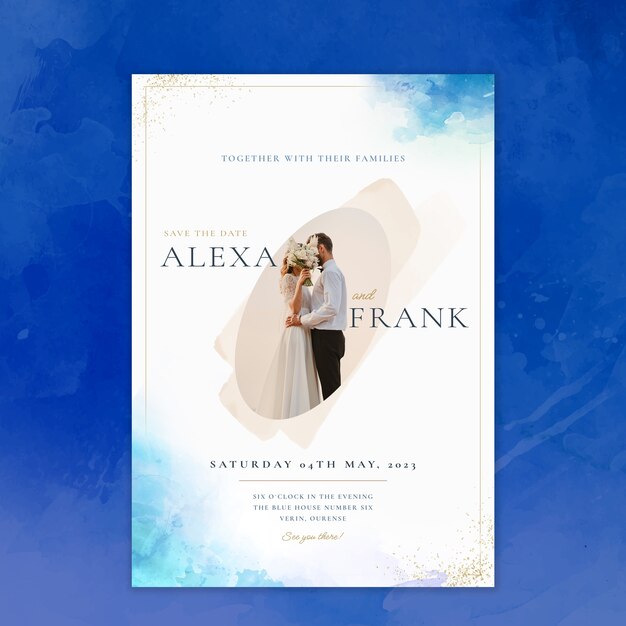 Plantilla de invitación de boda en acuarela
