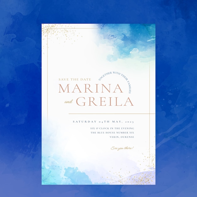 Plantilla de invitación de boda en acuarela