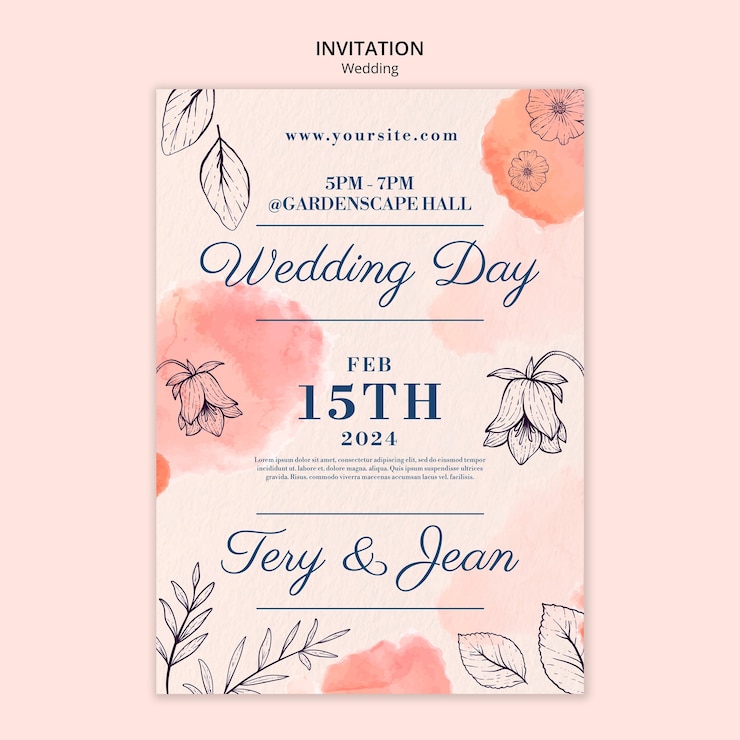 PSD gratuito plantilla de invitación de boda floral en acuarela
