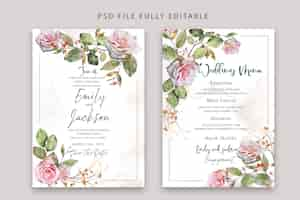 PSD gratuito plantilla de invitación de boda floral elegante acuarela psd