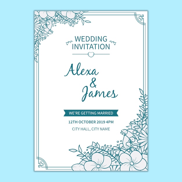 Plantilla de invitación de boda floral