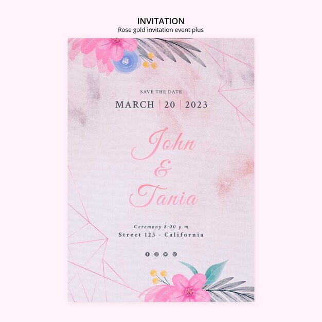 Plantilla de invitación de boda floral