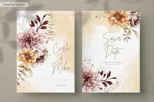 PSD gratuito plantilla de invitación de boda de flores y hojas de otoño acuarela