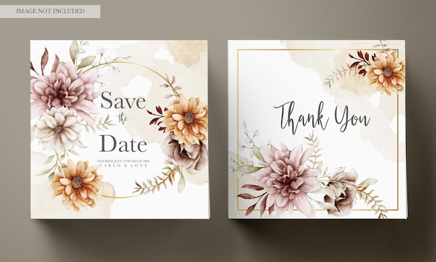 PSD gratuito plantilla de invitación de boda de flores y hojas de otoño acuarela