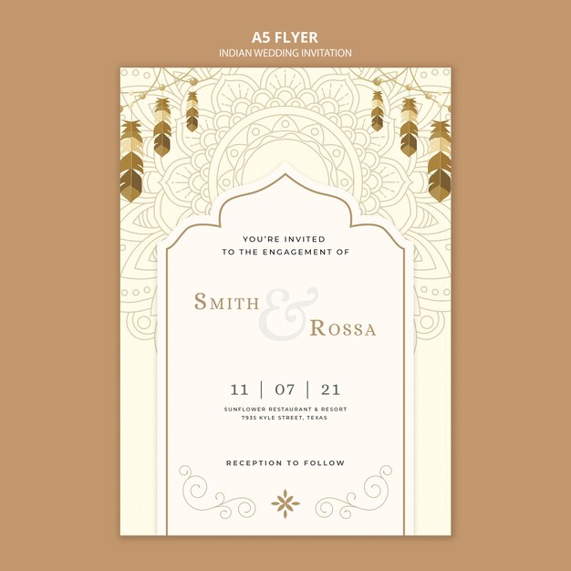 Plantilla de invitación de boda india