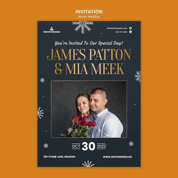 PSD gratuito plantilla de invitación de boda de invierno