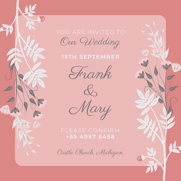 Plantilla de invitación de boda rosa