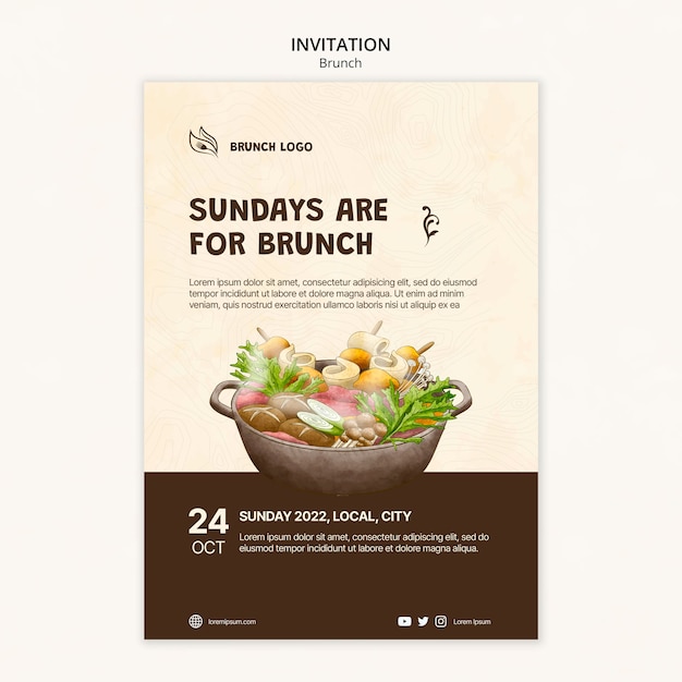 Plantilla de invitación de brunch sabroso dibujado a mano