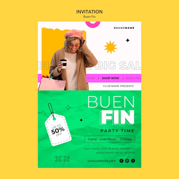 Plantilla de invitación buen fin de diseño plano