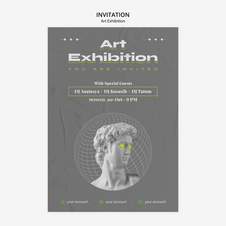 PSD gratuito plantilla de invitación de busto de exhibición de arte