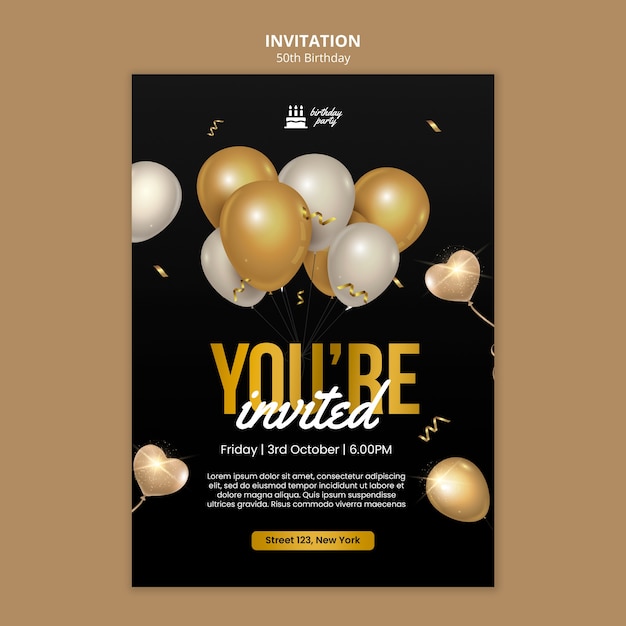 PSD gratuito plantilla de invitación de celebración de 50 cumpleaños