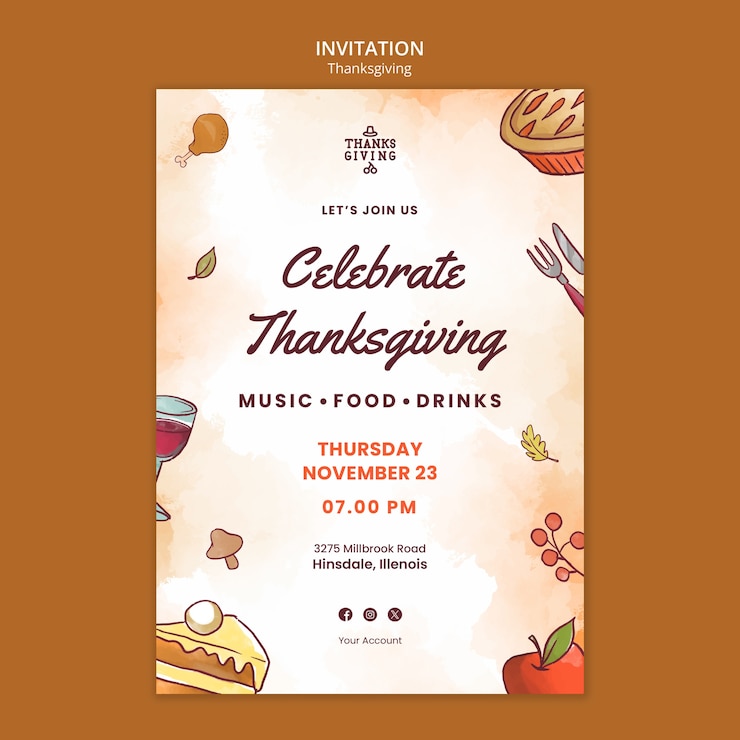 PSD gratuito plantilla de invitación de celebración de acción de gracias