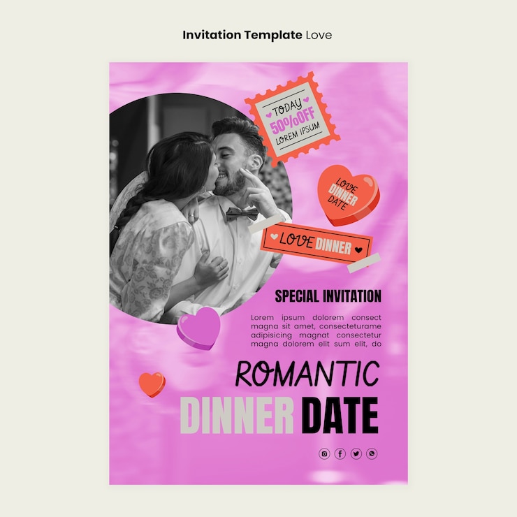 PSD gratuito plantilla de invitación de celebración de amor de diseño plano