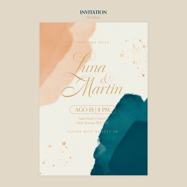 Plantilla de invitación de celebración de boda en acuarela
