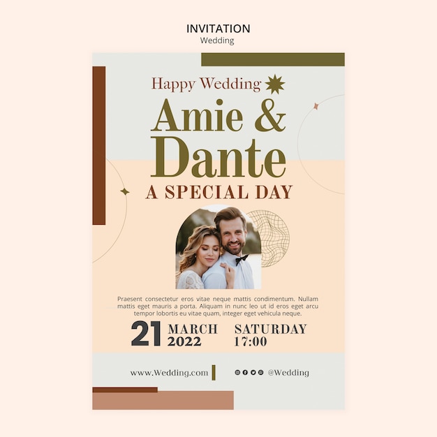 PSD gratuito plantilla de invitación de celebración de boda de diseño plano