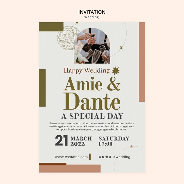 Plantilla de invitación de celebración de boda de diseño plano