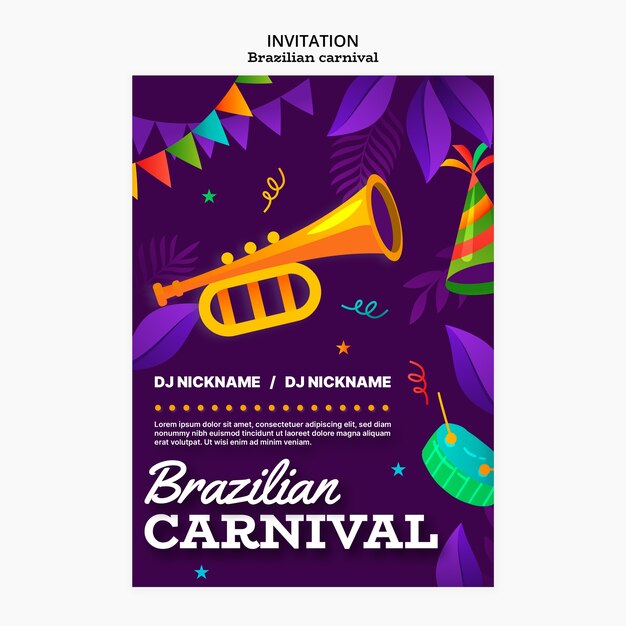 Plantilla de invitación para la celebración del carnaval brasileño