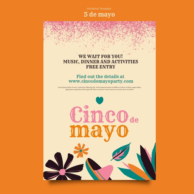 Plantilla de invitación para la celebración del cinco de mayo