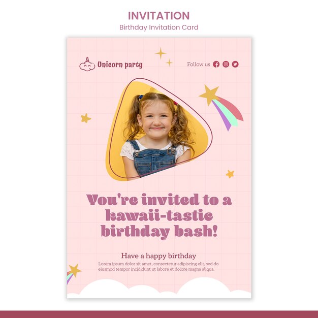 Plantilla de invitación de celebración de cumpleaños de diseño plano