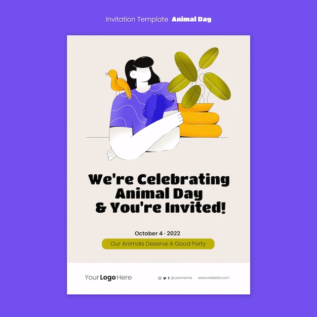 PSD gratuito plantilla de invitación de celebración del día de los animales