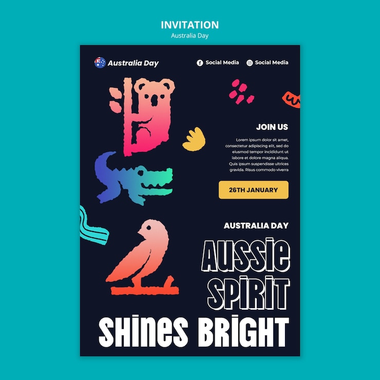PSD gratuito plantilla de invitación para la celebración del día de australia
